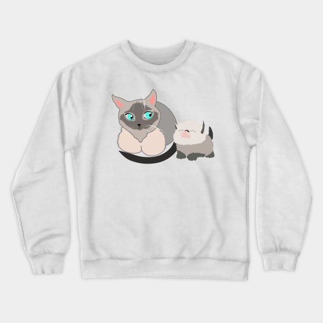 Mother cat and kitten siamese cats Crewneck Sweatshirt by Orangerinka